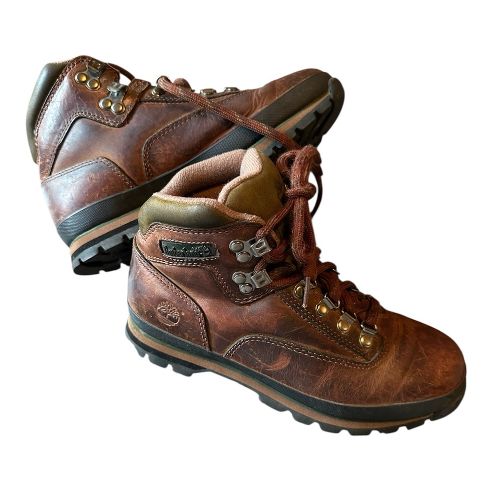 Vintage Timberland Brown Leather Hiking Boots Women’s 8M Trail Lug Sole Y2K